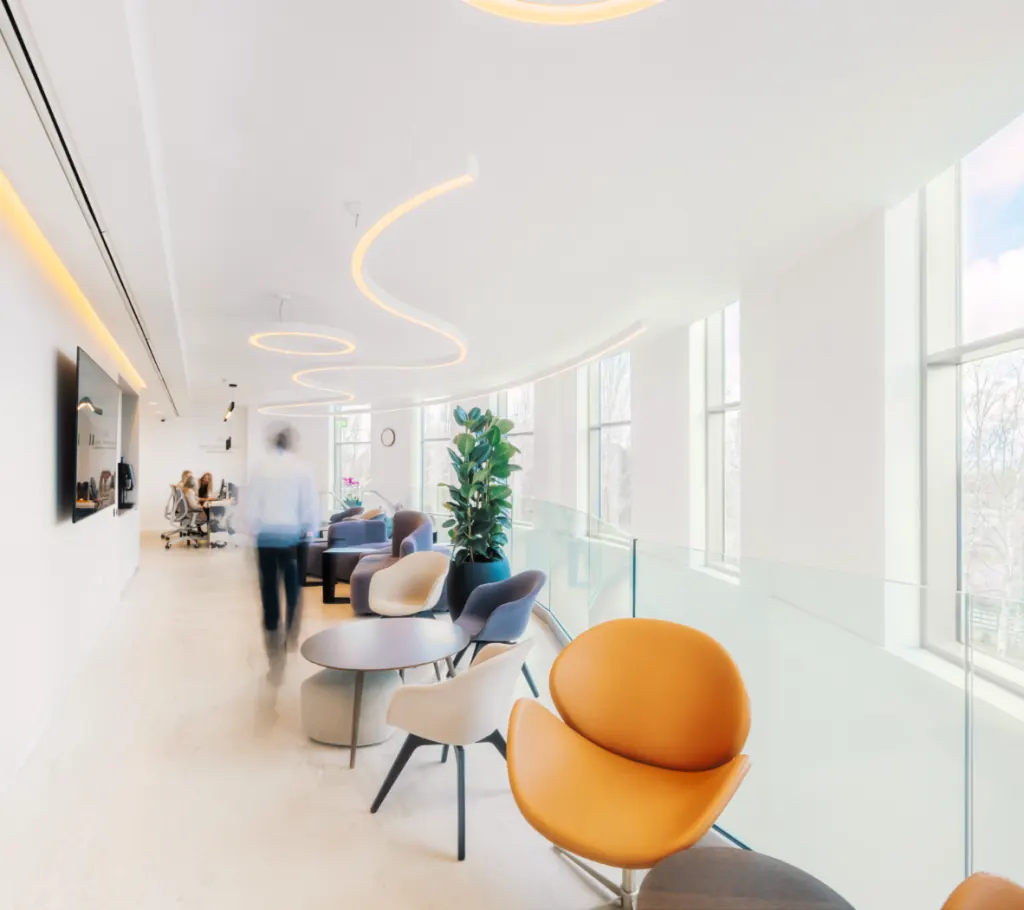Sunlit upper-floor lounge at the Waterfront Private Hospital, Edinburgh.